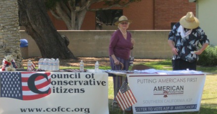 Council of Conservative Citizens tabling next to the American Freedom Party, a neo-fascist "third positionist" political party advocating white nationalism.